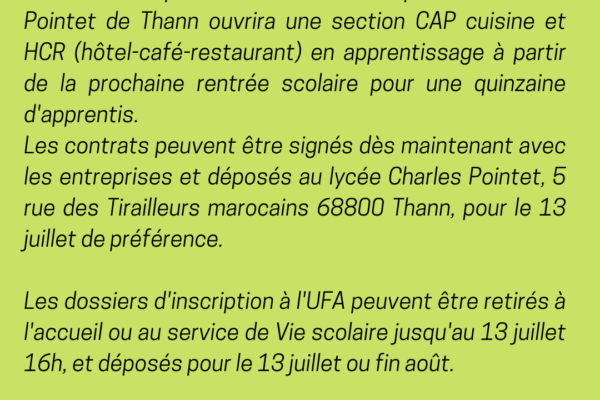 Nouvelle offre de formation en apprentissage