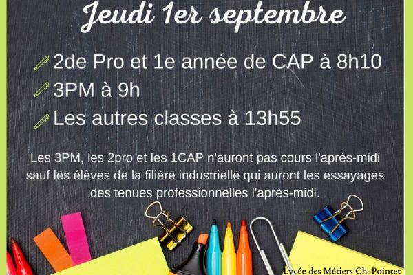 Informations pour la rentrée